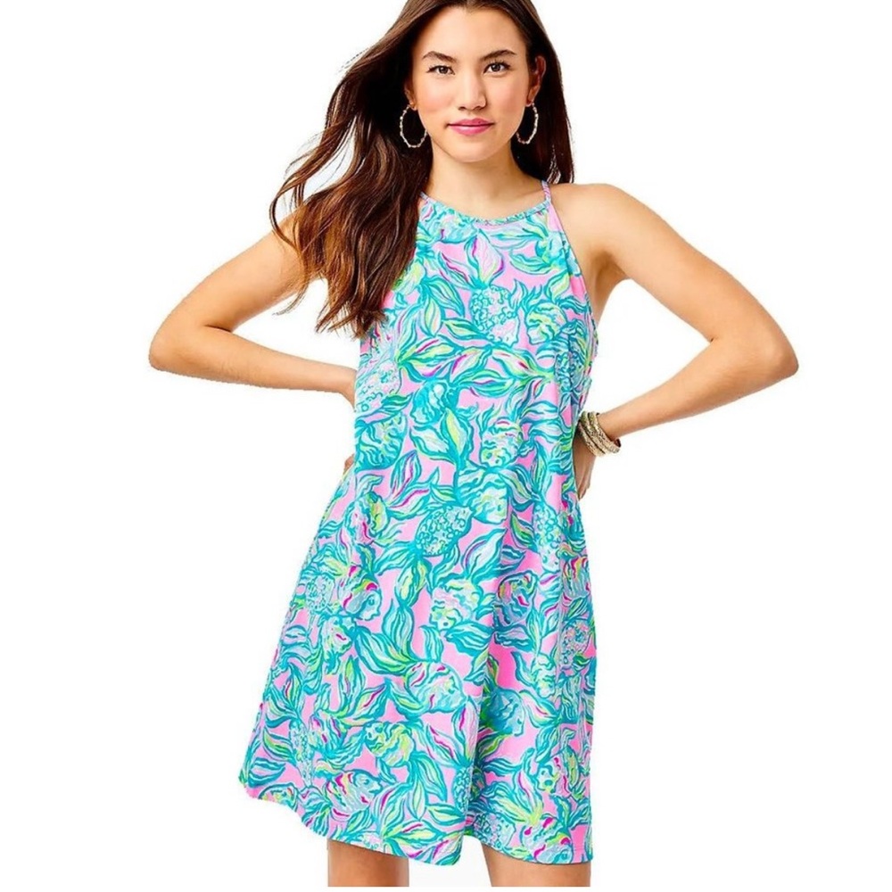 Lilly Pulitzer Blue and Pink Halter Sundress